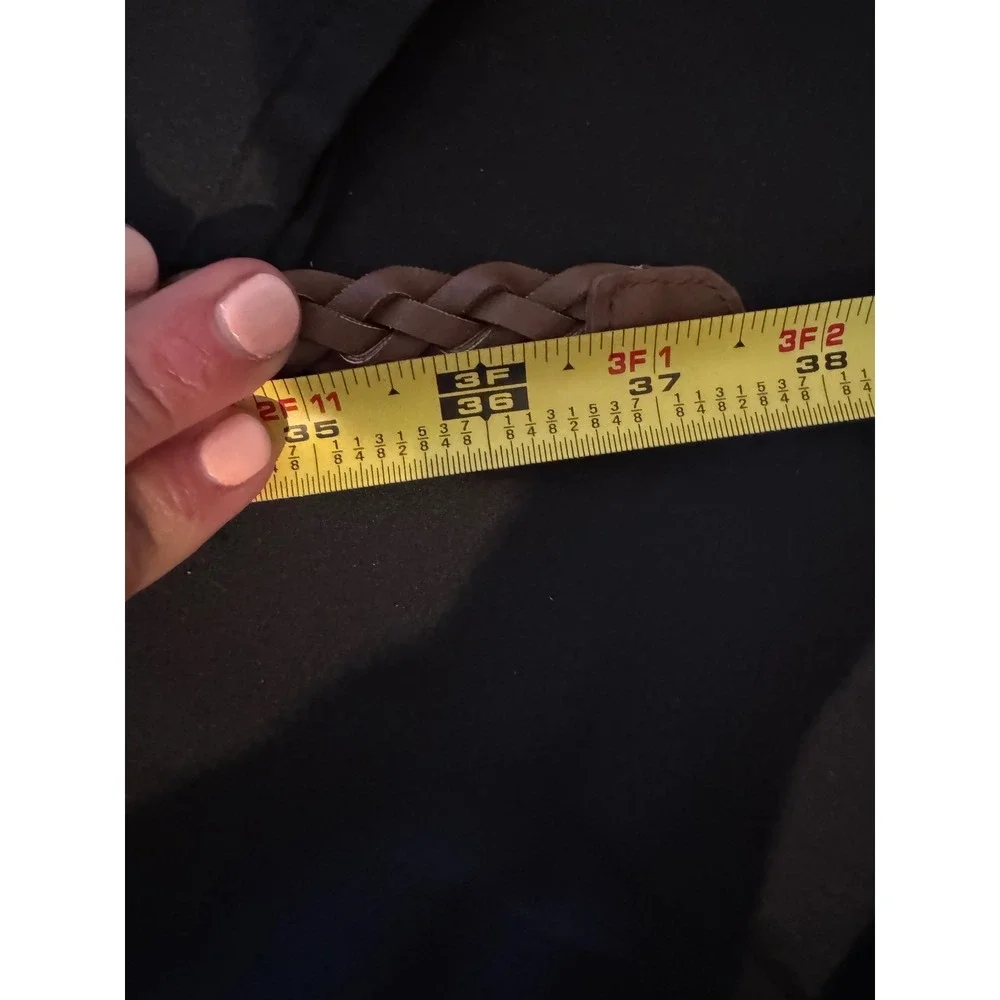 HM Brown Braided Faux Leather Skinny Belt Gold‎ Buckle 202825 Boho  37 Inch